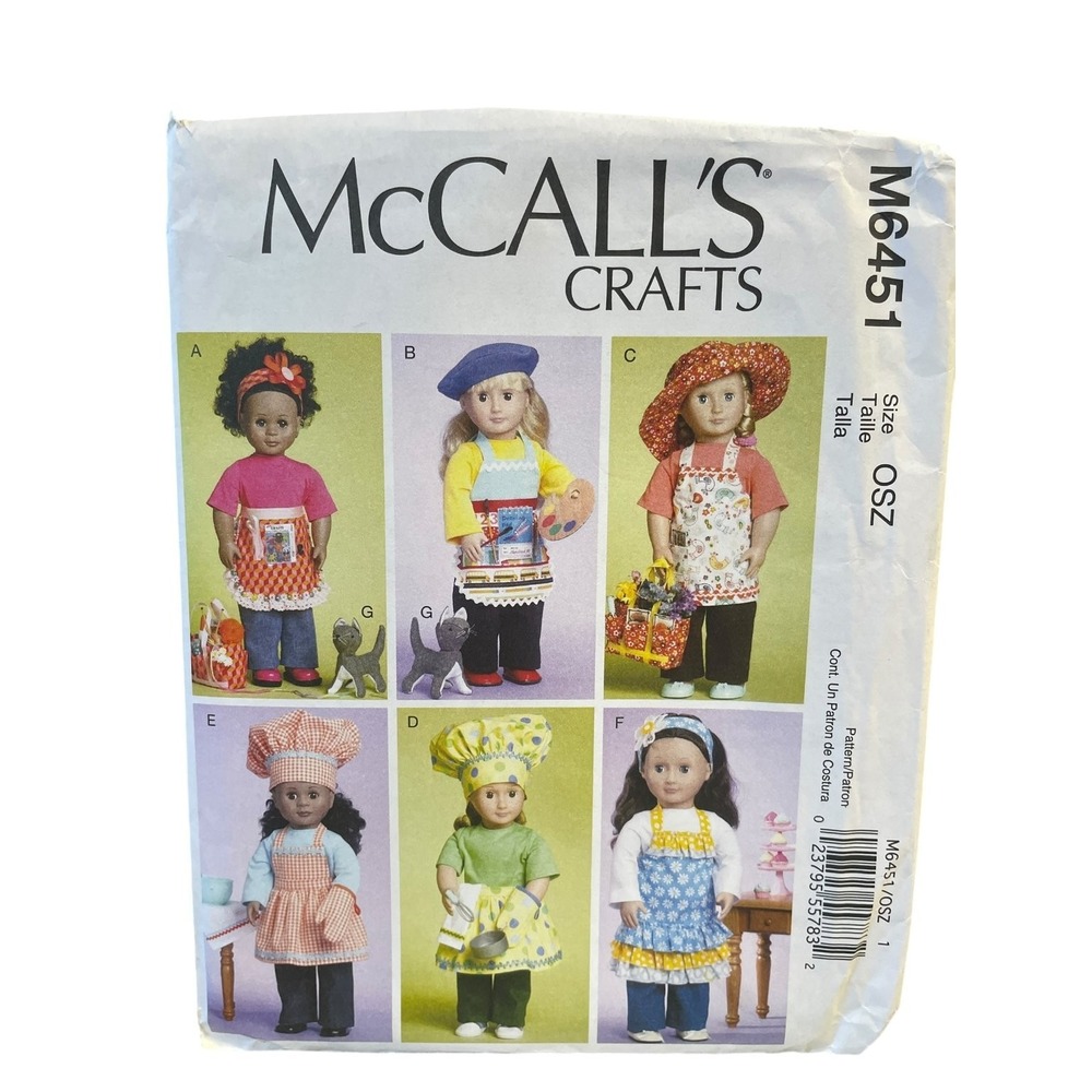 McCALL'S M6451 18" Doll Clothes Bag‎ Towel Cat OSZ Sewing Pattern